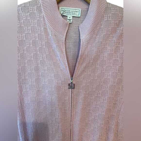 St. John By Marie Gray Sz M Soft Pink Wool Blend Logo Knit Resortwear Jacket - Picture 5 of 9